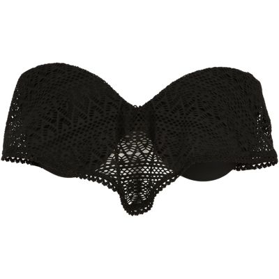 Black crochet frilly balconette bikini top